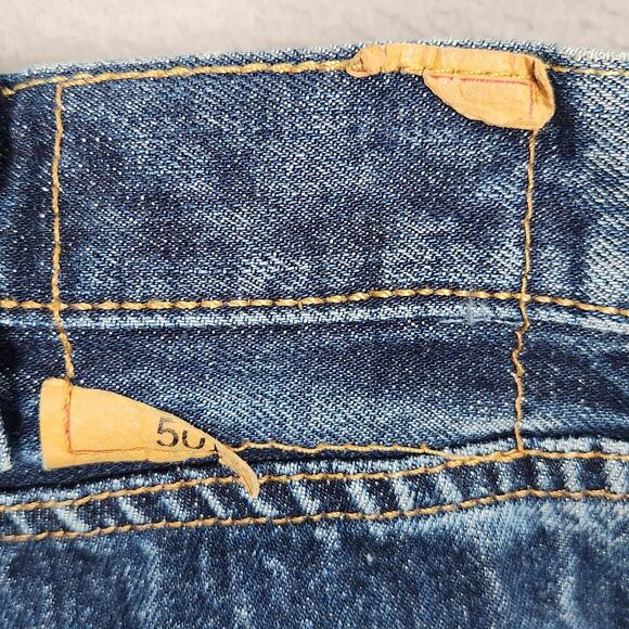 Levis 501 Jeans Mens 38x36 Blue Medium Wash Denim Straight Leg Button Fly - Picture 11 of 16